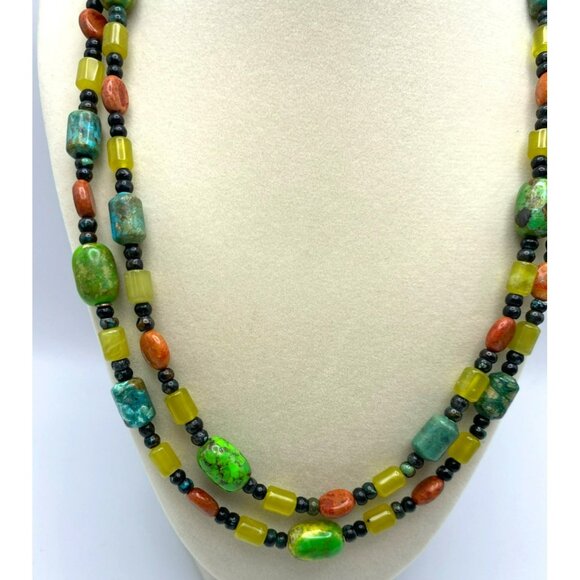 Jay King Mine Finds Southwest Necklace Green Blue Turquoise Red Coral Serpentine - Picture 4 of 7